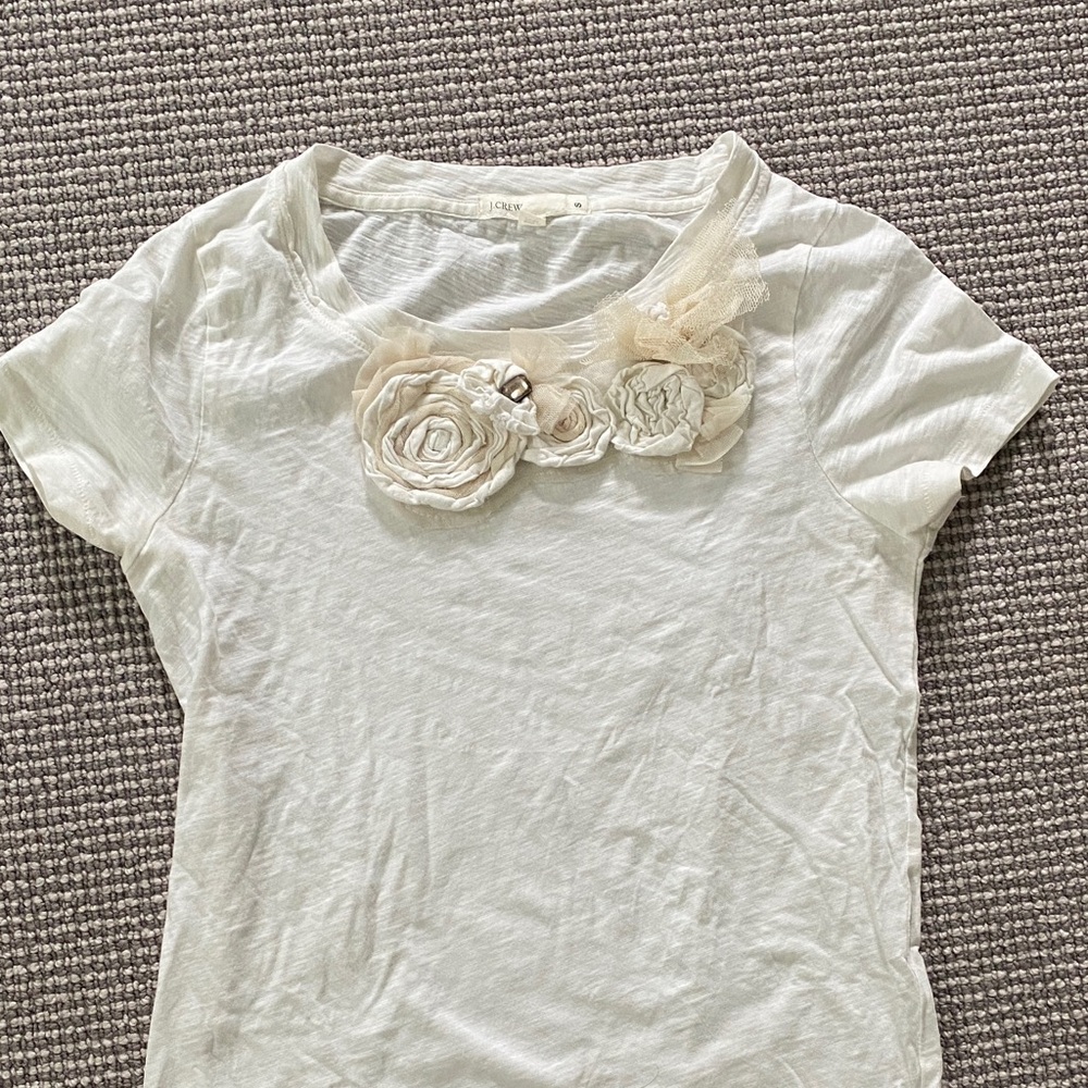 Cream T-Shirt with Floral Embellishments